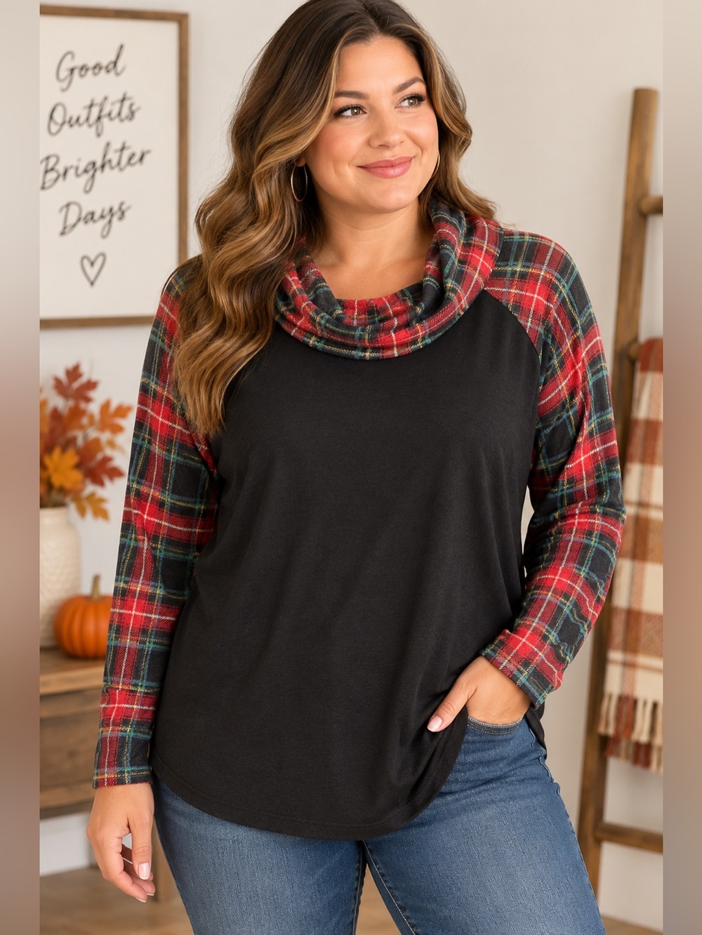 Maurices Plaid Cowl Neck Long Sleeve Top XXL NWT